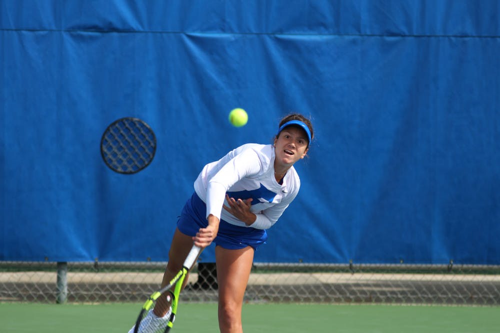 <p>Senior Anna Danilina helped lead the Gators to their fifth consecutive conference victory on Saturday. </p>