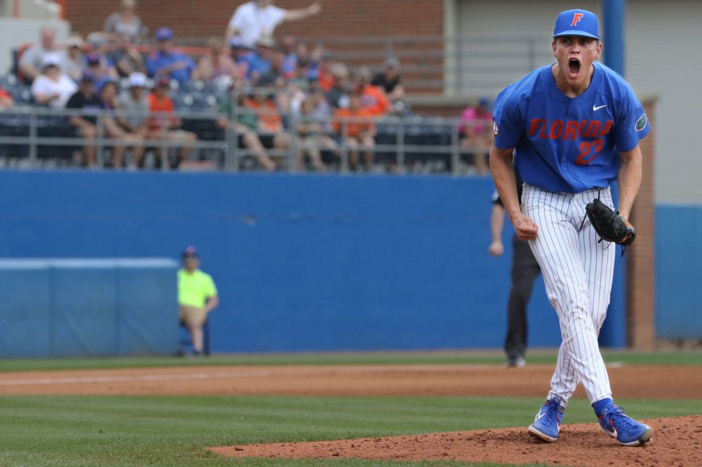 Gators sophomore right hander Jack Leftwich won his third game of the year after pitching six innings Sunday afternoon against Winthrop. He gave up two runs on four hits, struck out five and walked only one.