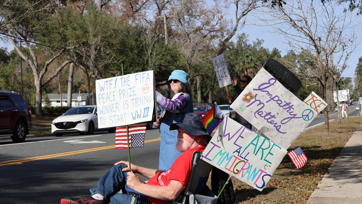 Gainesville residents gather at political protest at Massey Park, Sunday, January 11, 2025.