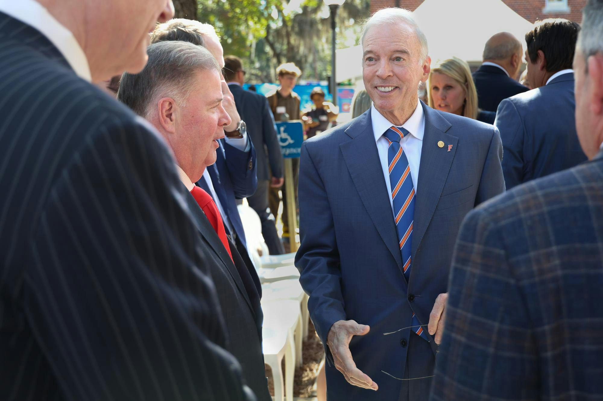UF Interim President Donald Landry greets attendees of the Hamilton School’s ceremonial groundbreaking, Wednesday, Nov. 19, 2025 in Gainesville, Fla.