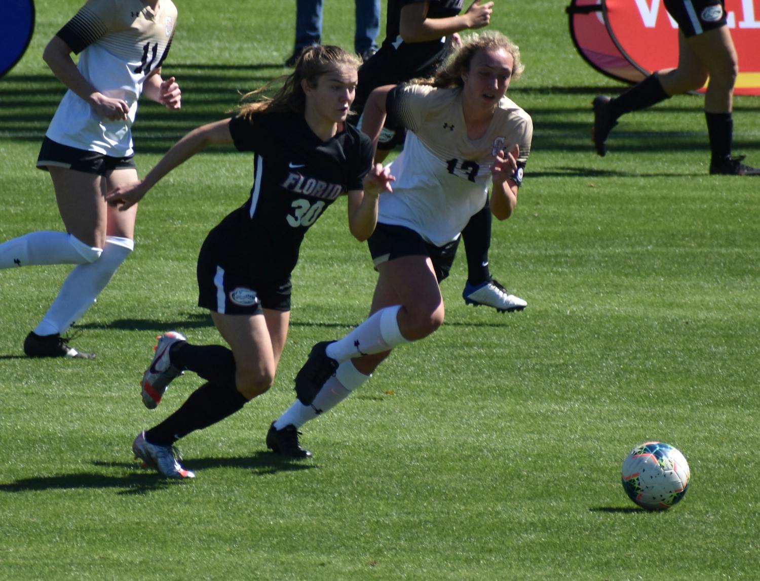 Florida striker Beata Olsson dribbles past a defender Feb. 20 against College of Charleston. The Swedish international scored an early equalizer Monday.