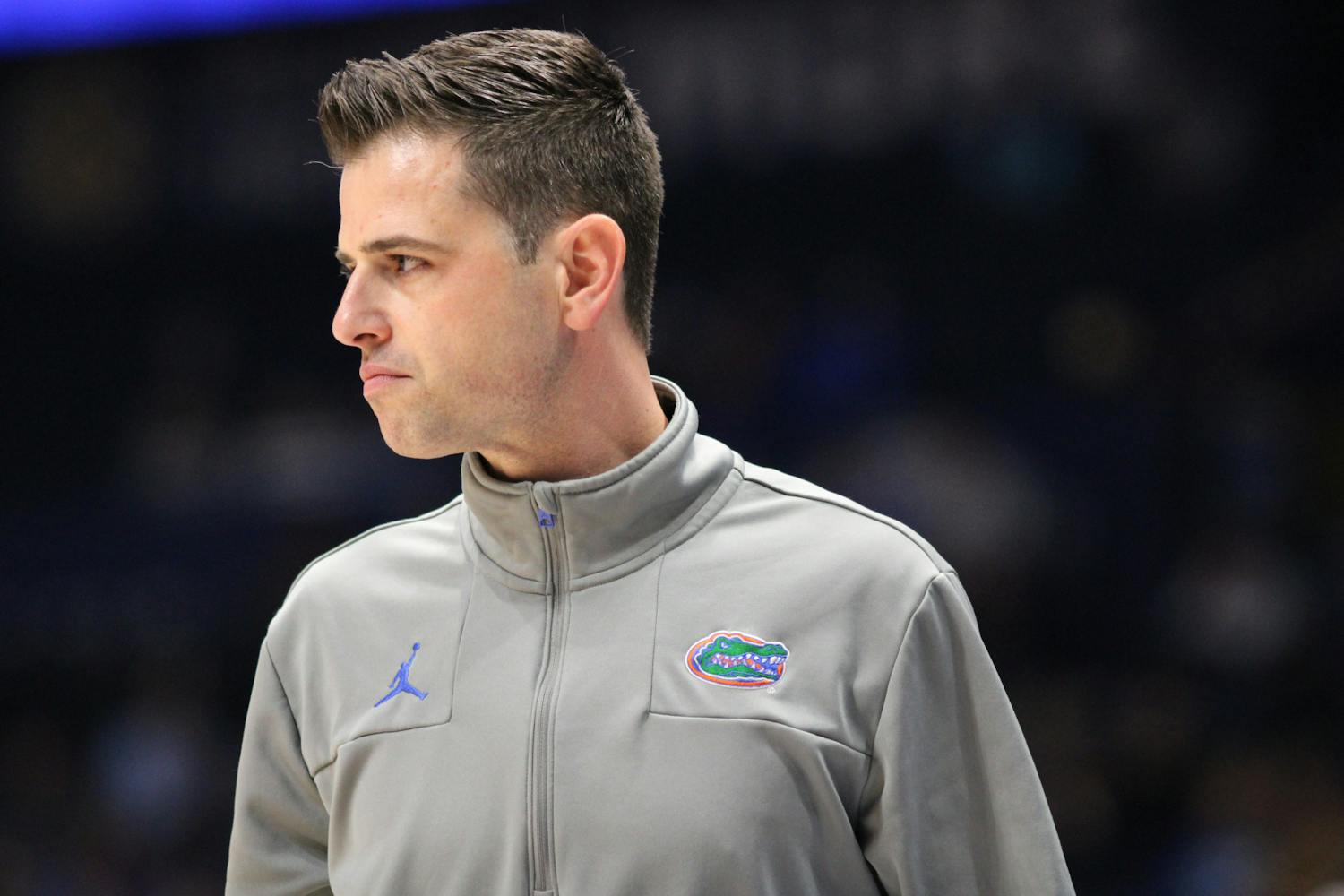 Florida head coach Todd Golden watches his team from the sideline during the Gators' 69-68 loss to the Mississippi State Bulldogs, Thursday, March 9, 2023.