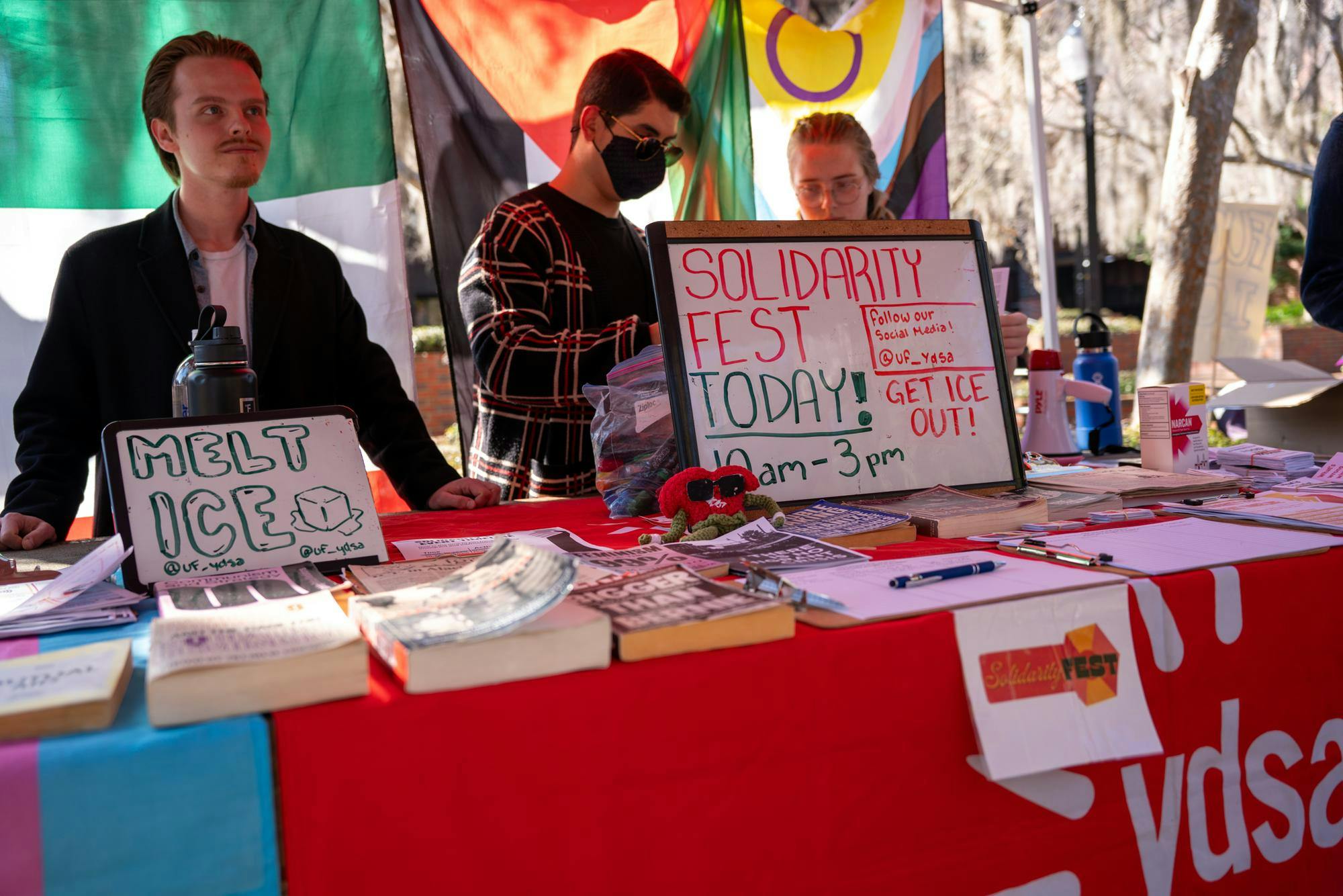The Young Democratic Socialists of America gather for a solidarity session at Turlington Plaza in Gainesville, Fla. Friday, Jan 30, 2026.