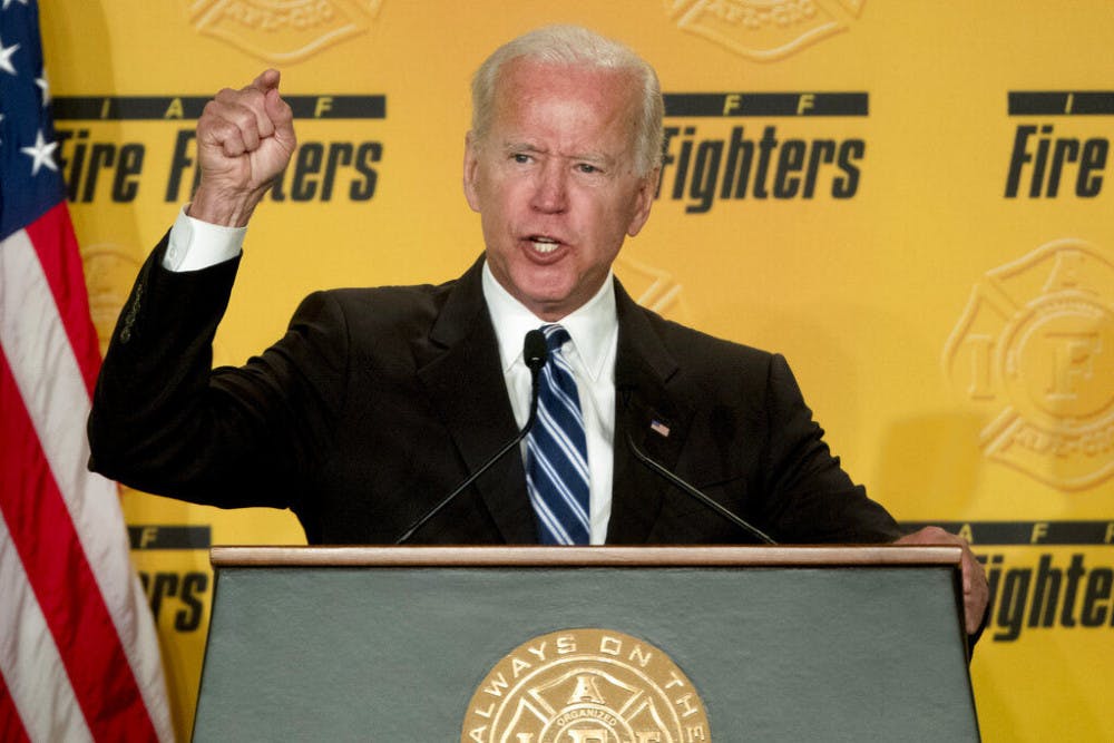 <p>FILE - In this March 12, 2019, file photo, former Vice President Joe Biden speaks to the International Association of Firefighters at the Hyatt Regency on Capitol Hill in Washington. Biden says he does not recall kissing a Nevada political candidate on the back of her head in 2014. The allegation was made in a New York Magazine article written by Lucy Flores, a former Nevada state representative and the 2014 Democratic nominee for Nevada lieutenant governor. Flores says Biden’s behavior “made me feel uneasy, gross, and confused.”(AP Photo/Andrew Harnik, File)</p>
