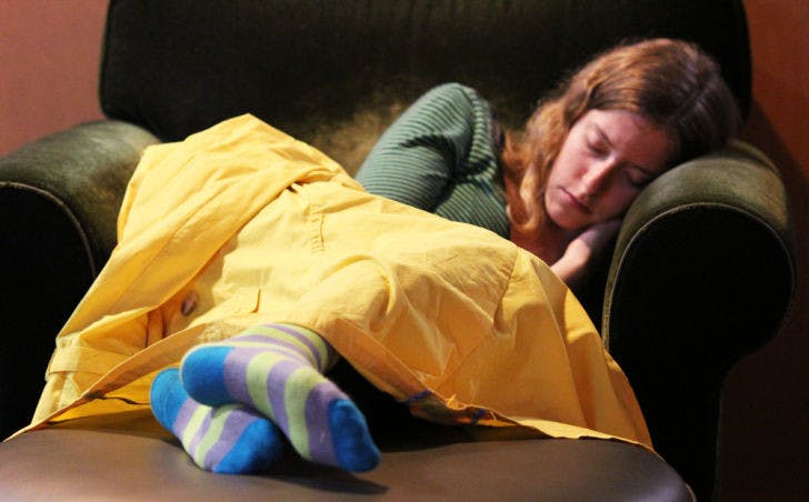 A student sleeps in the Hub on Tuesday morning. A new study by the University of Colorado-Boulder found that a lack of sleep can lead to weight gain.