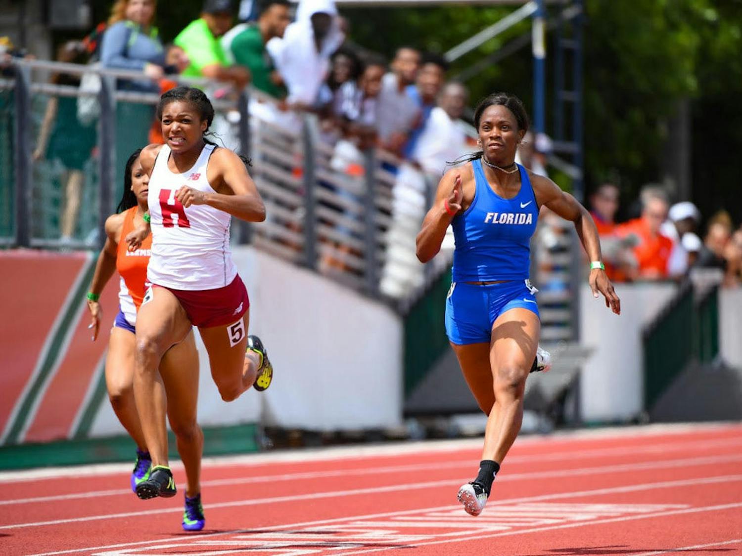 UF sprinter Shayla Sanders runs the 100 meters at the Hurricane Collegiate Invitational on Saturday, March 25, 2017.