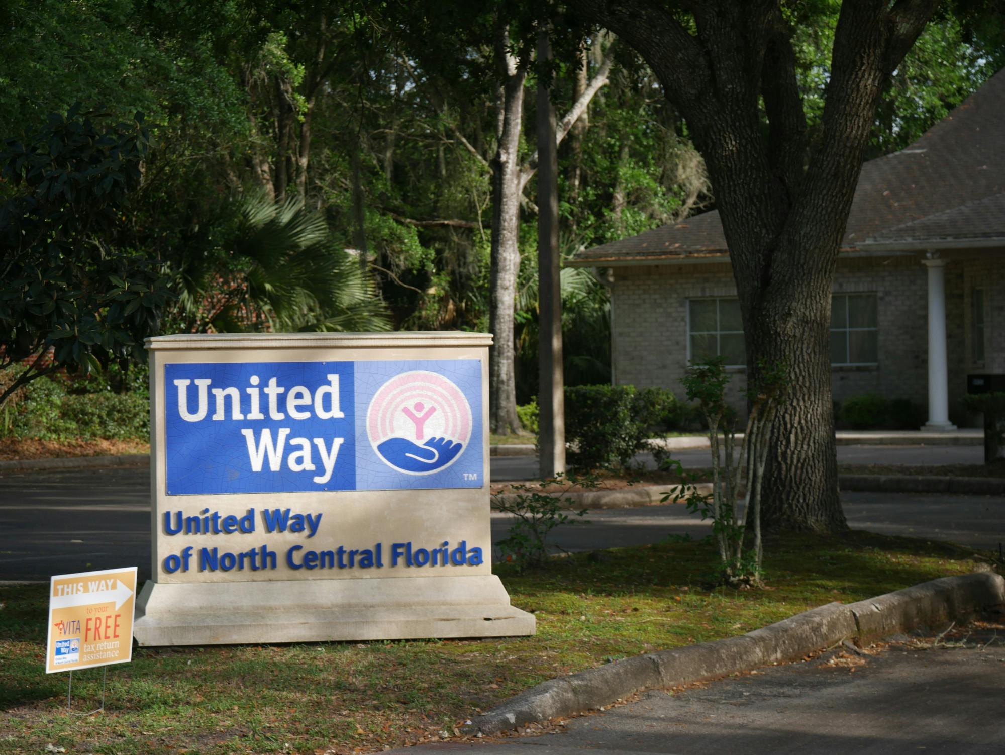 Sign at the entrance of United Way of North Central Florida displayed on Sunday, April 7, 2024.