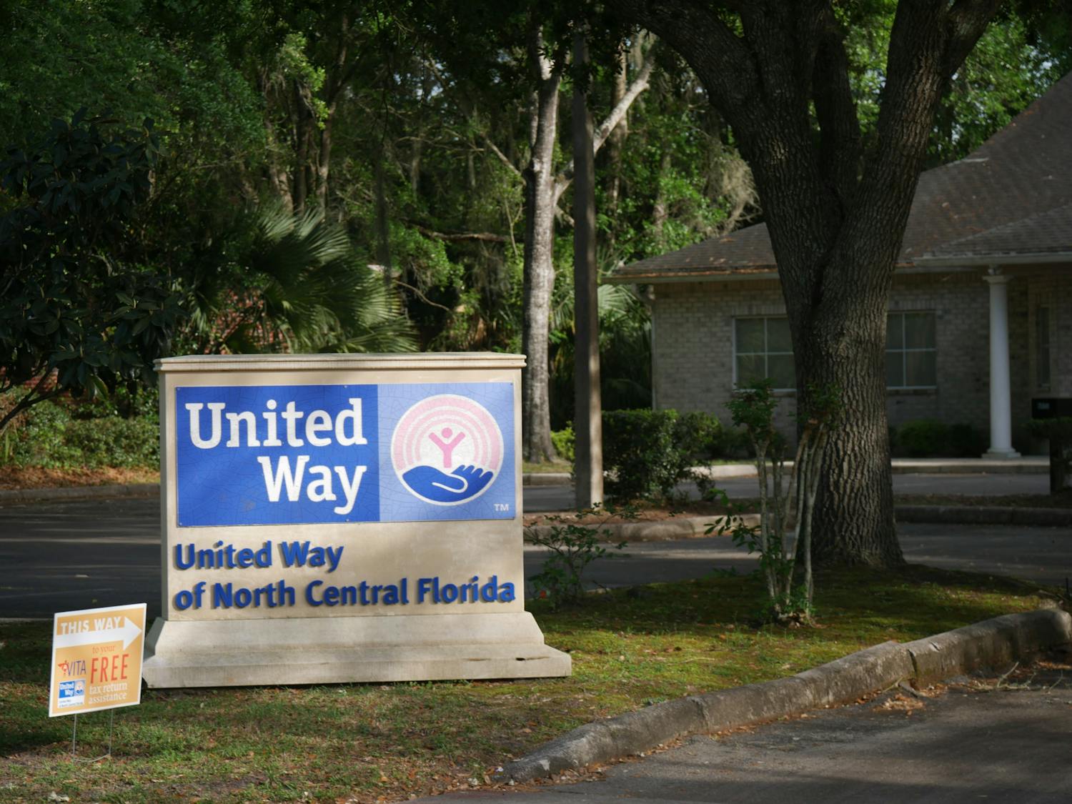 Sign at the entrance of United Way of North Central Florida displayed on Sunday, April 7, 2024.