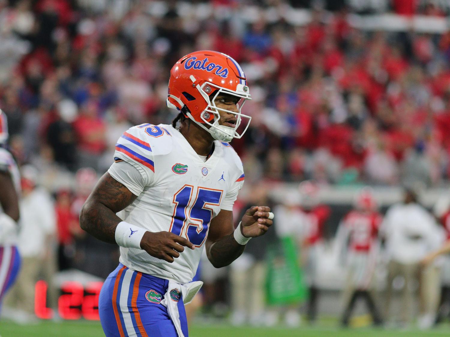 Florida quarterback Anthony Richardson during the Gators&#x27; game against Georgia Saturday, Oct. 29, 2022. Richardson announced he will leave Florida to enter the NFL Draft Monday