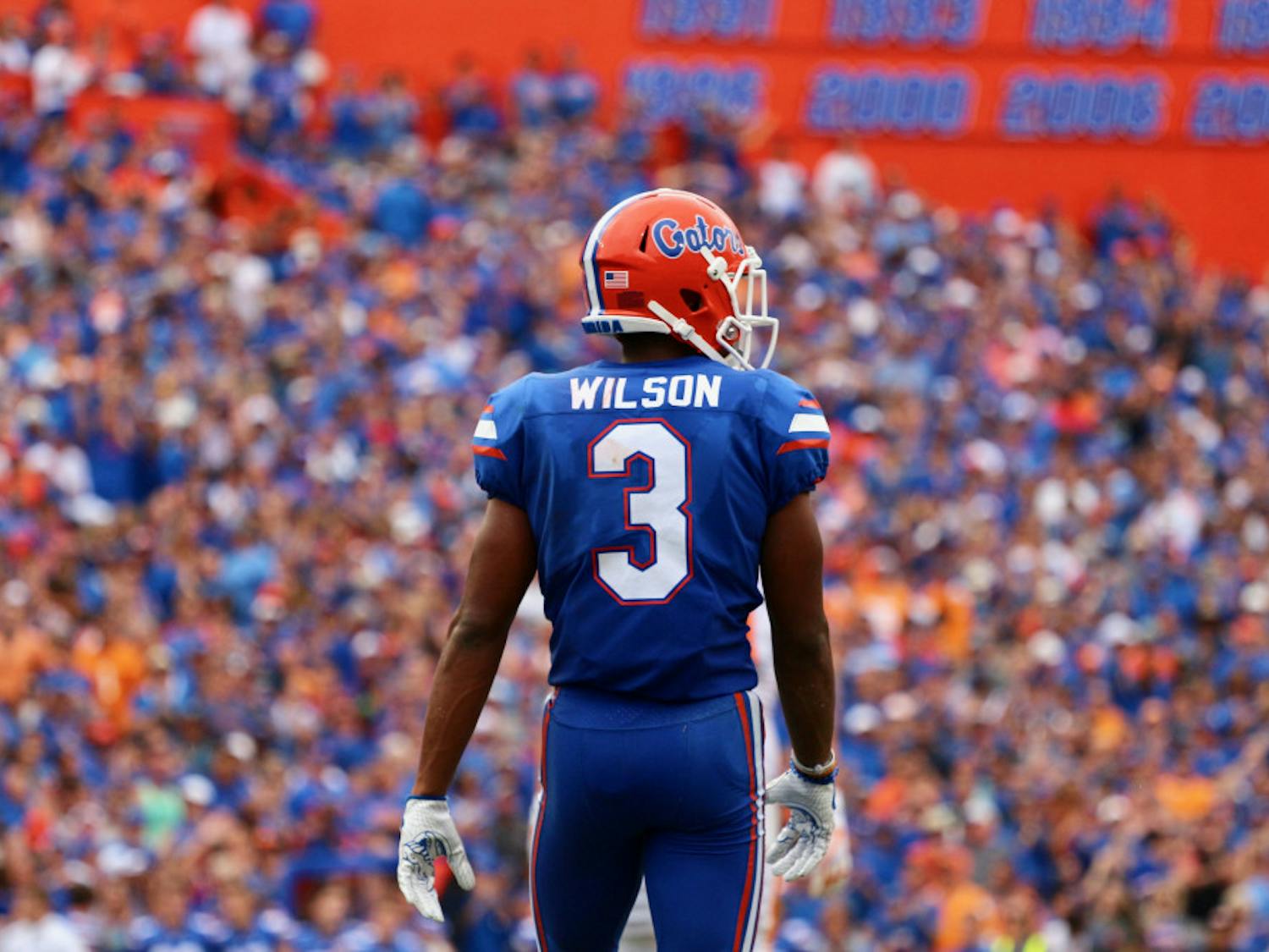 UF cornerback Marco Wilson stands on the field at Ben Hill Griffin Stadium in 2017.
