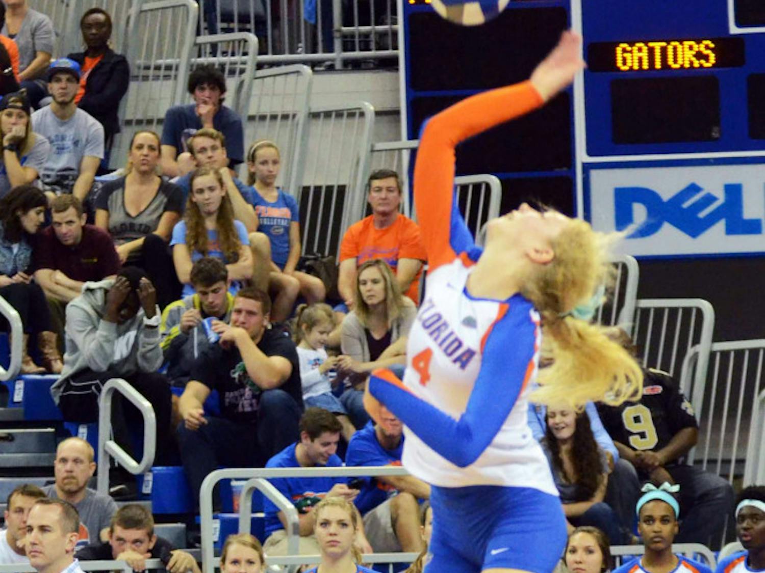 Carli Snyder serves during No. 8 seed Florida's 3-0 win against Alabama State in the first round of the NCAA Tournament on Friday in the O'Connell Center.