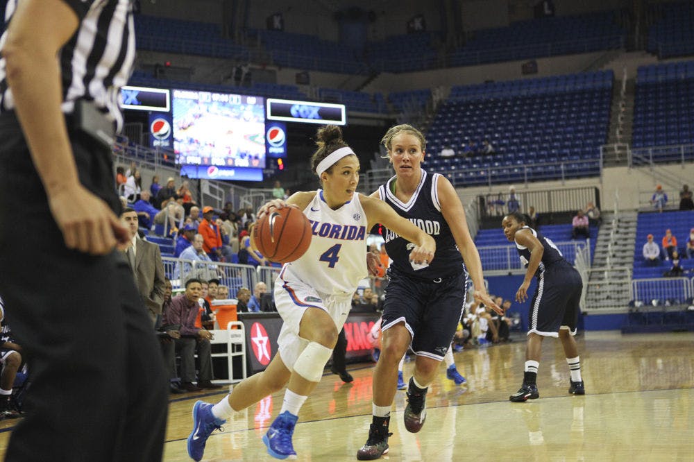 <p>Carlie Needles drives into the paint during Florida's win against Longwood.</p>