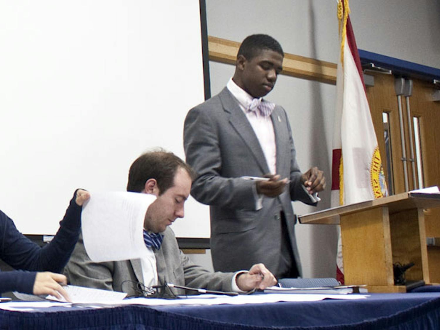 Senate President Aundre Price expressed his happiness about senators getting involved and being proactive during the last Student Senate meeting of the semester on Tuesday night.