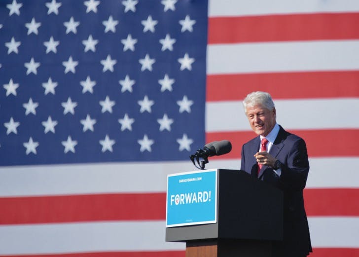 Former President Bill Clinton, who was scheduled to appear with President Barack Obama, spoke to a crowd of about 7,600 supporters at the University of Central Florida.