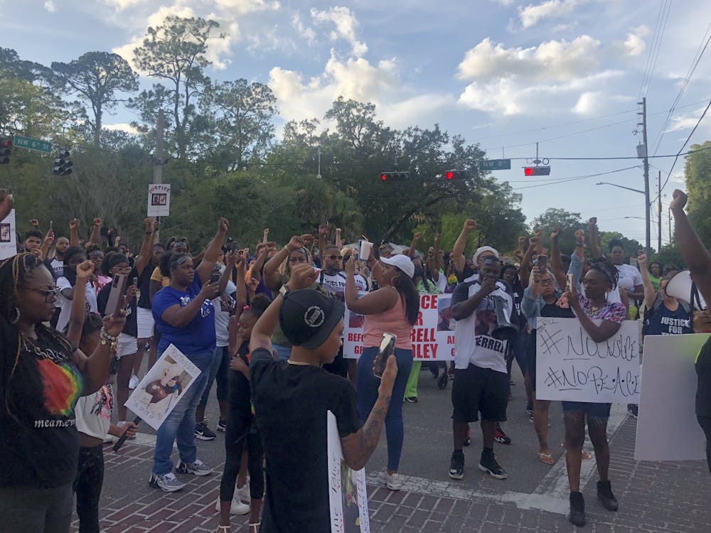 <p>Protesters gathered in the streets chanting “No Justice, No Peace” for Terrell Bradley Sunday, July 17, 2022.</p>