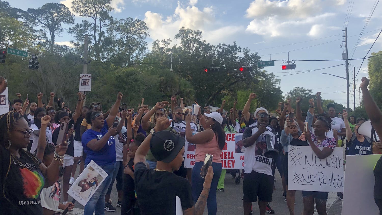 Protesters gathered in the streets chanting “No Justice, No Peace” for Terrell Bradley Sunday, July 17, 2022.