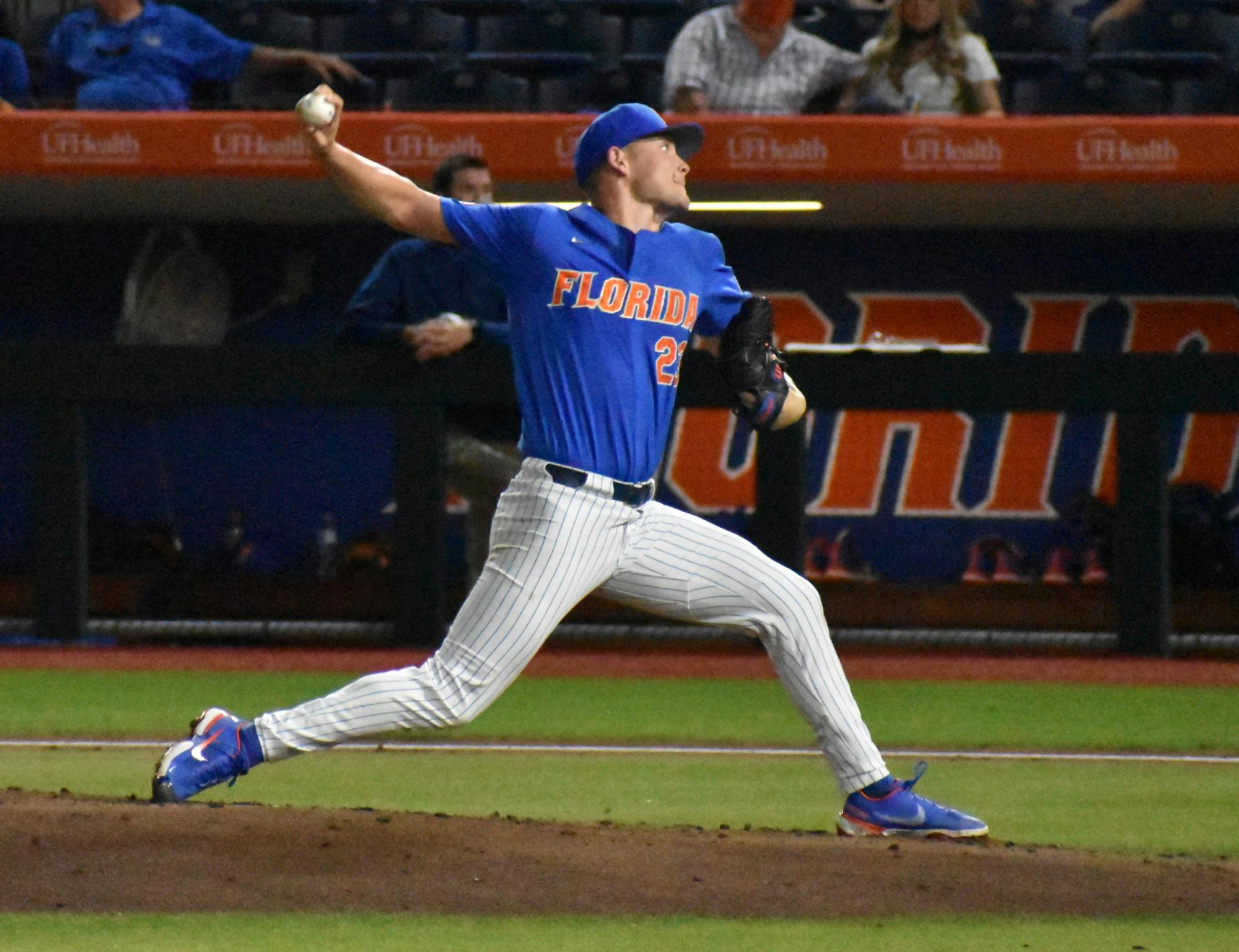 Pitcher Jack Leftwich strides home against Jacksonville March 13. The junior hurler allowed four hits and three earned runs in 4.2 difficult innings Saturday night. 