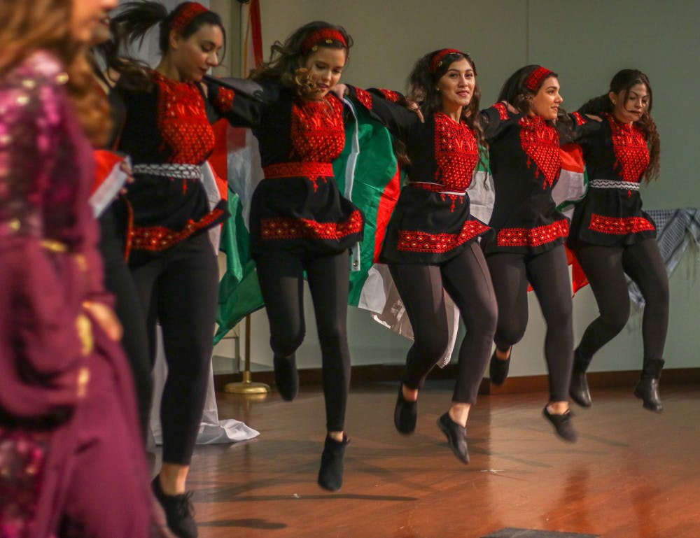 <p dir="ltr">Bulls Dabke performs a traditional Levantine dance at Students for Justice in Palestine’s second annual Middle Eastern Fashion Show on Sunday. The group traveled from the University of South Florida to take part in the event. More than 100 people attended the fashion show, watched the dance performance and ate traditional Palestinian food.</p>