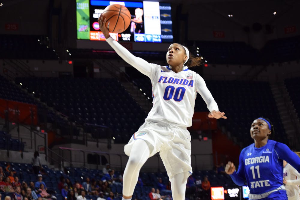 UF guard Delicia Washington collected 10 rebounds and three assists during Florida's 72-67 win over Texas Tech on Sunday at the O'Connell Center.