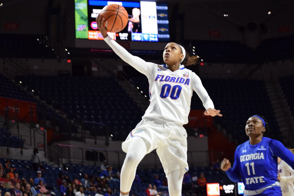 <p><span id="docs-internal-guid-844d4048-7fff-0ca0-c8f0-01486b28ba8a"><span>UF guard Delicia Washington collected 10 rebounds and three assists during Florida's 72-67 win over Texas Tech on Sunday at the O'Connell Center.</span></span></p>