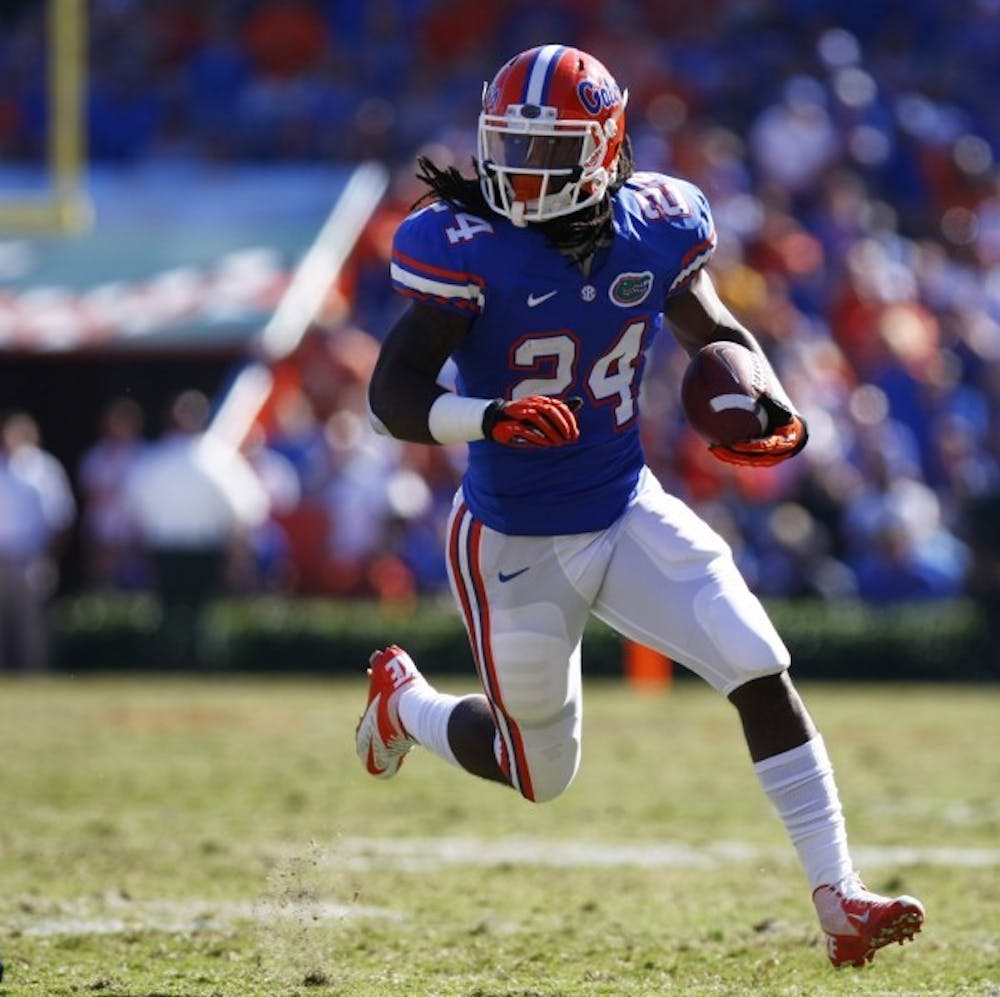 <p>Freshman runningback Matt Jones runs the ball towards the Missouri endzone on Nov. 3 at Ben Hill Griffin Stadium during Florida's 14-7 win.</p>