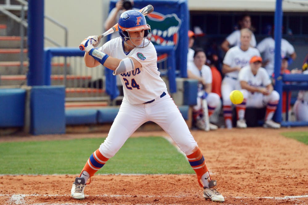 <p>Kirsti Merritt bats during UF's 17-1 win against USF on April 23 at Katie Seashole Pressly Stadium. </p>