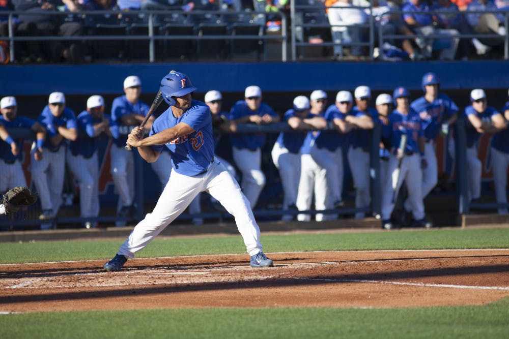 <p class="cutlineGeneral">Nelson Maldonado prepares to swing during Florida's 3-2 loss against Tennessee on April 8, 2017, at McKethan Stadium.</p>