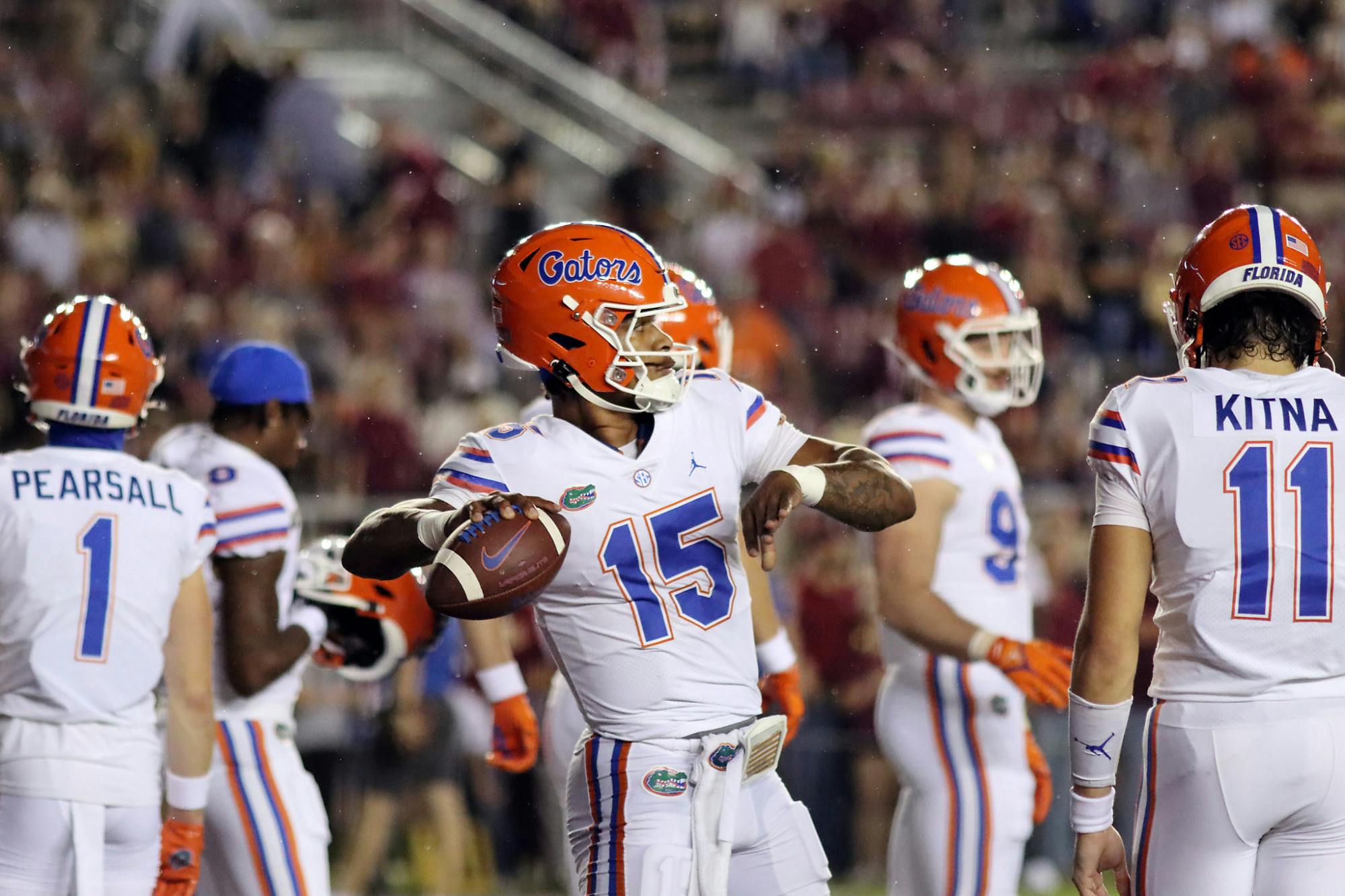 Florida quarterback Anthony Richardson throws a pass between plays during the Gators game against Florida State Friday, Nov. 25, 2022. 