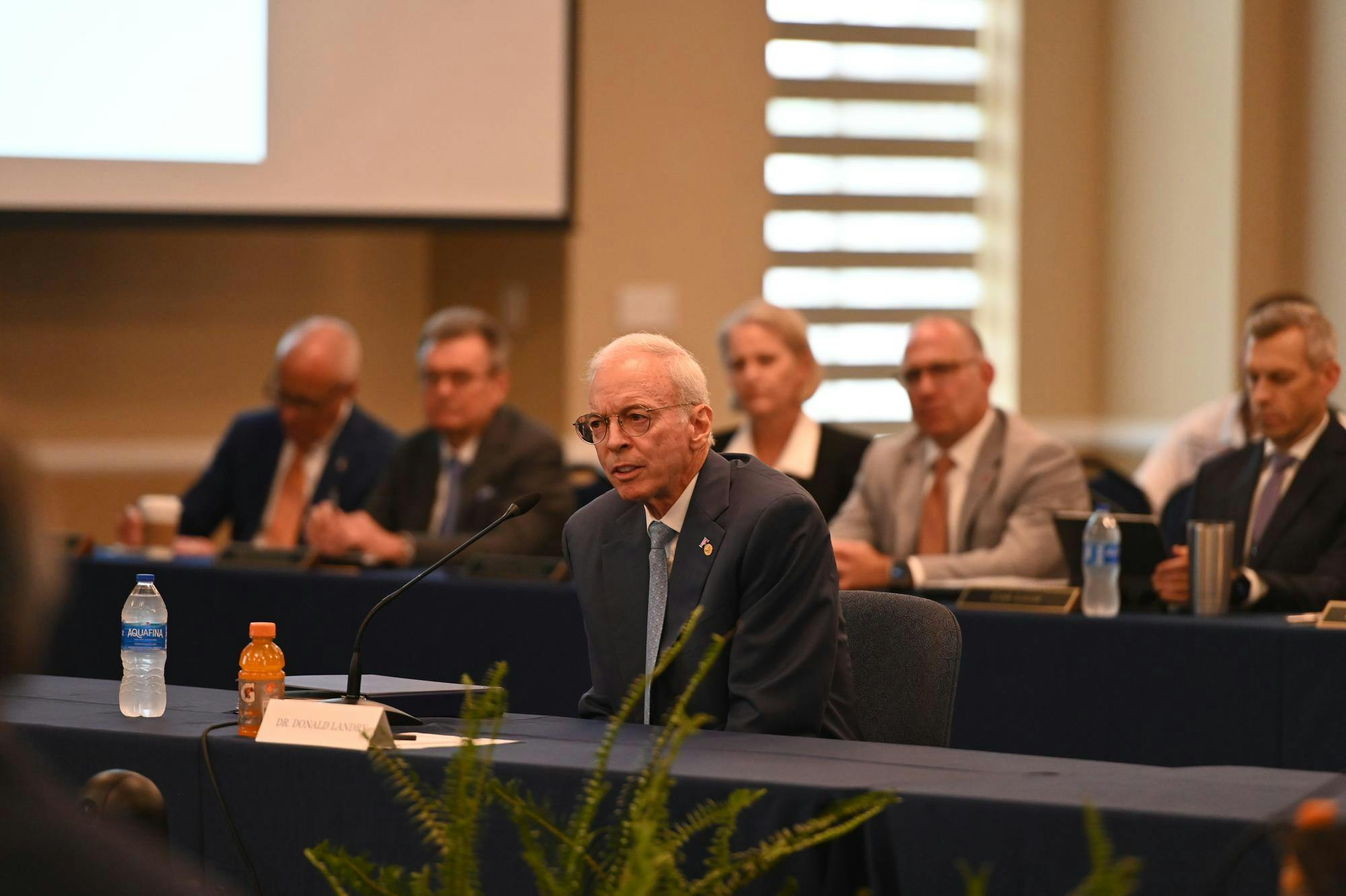 Interim UF President nominee Dr. Donald Landry responds to questions about his medical leadership roles at Columbia and Harvard. Dr. Landry testified in front of the Board of Trustees at the Emerson Alumni Hall on Monday, Aug. 25, 2025.