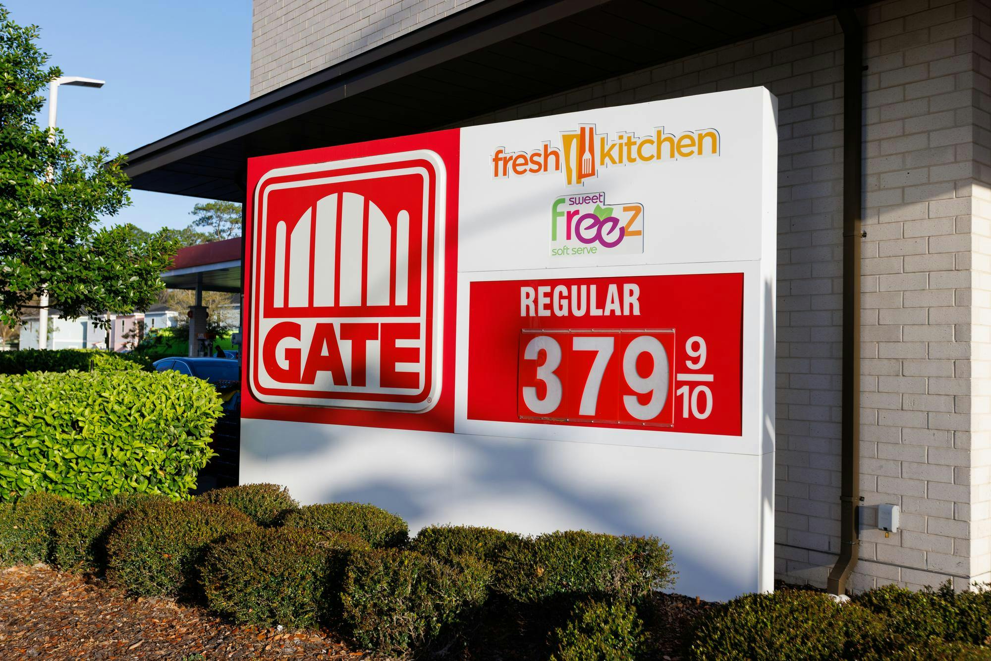 The price of gas is shown on a sign outside of a Gate gas station on Friday, March 13, 2026, in Gainesville, Fla.