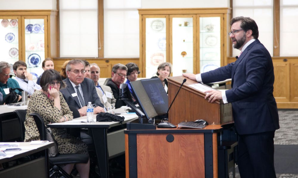 National Endowment for the Humanities chairman Jon Parrish Peede delivers his keynote speech in Smathers Library. Peede is the first sitting chairman to visit UF in more than 20 years.