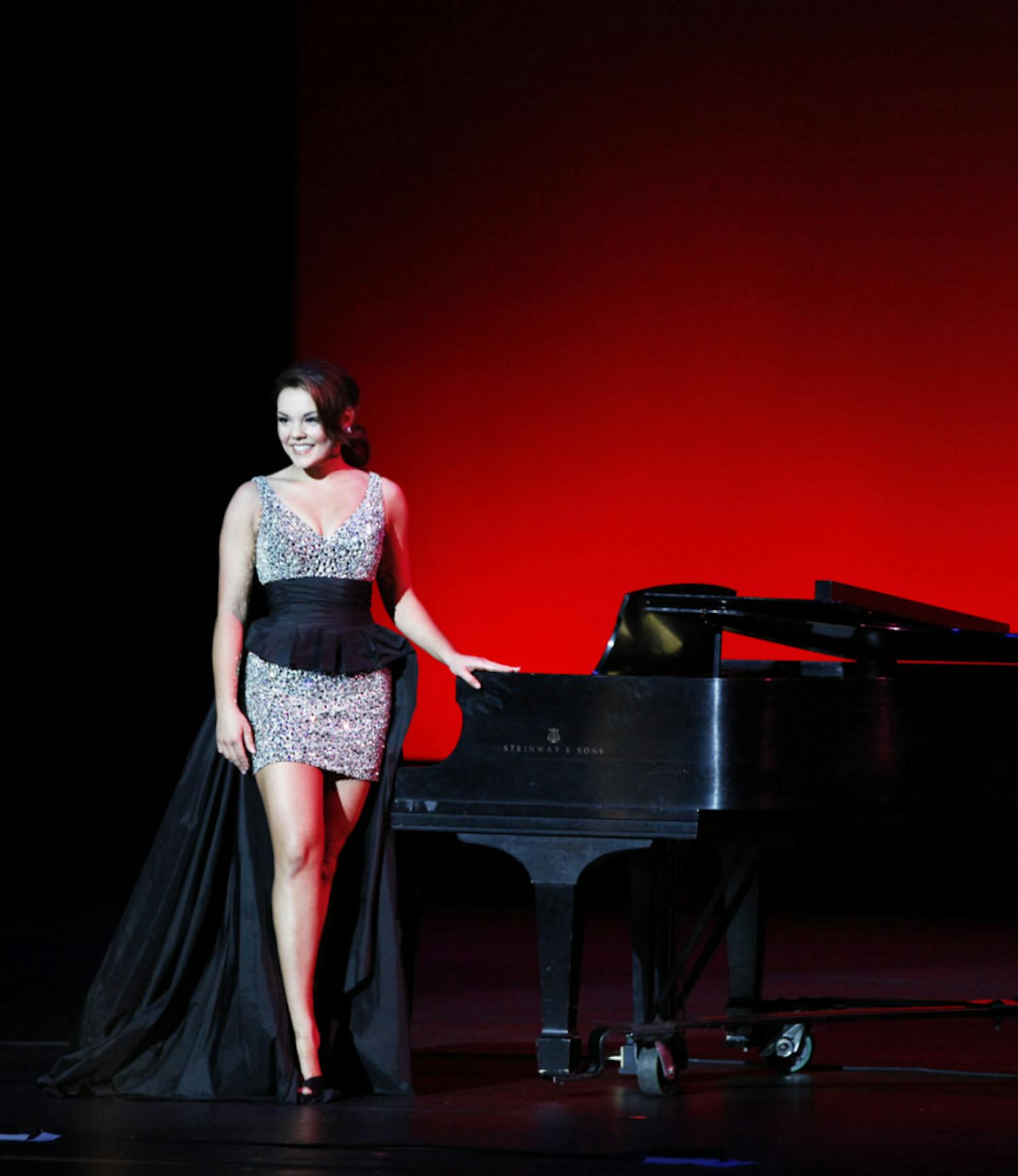 Rachel Hart, a UF advertising and business freshman, finishes playing “Beethoven with a Twist” during the Miss University of Florida Scholarship Pageant 2013 Monday night.