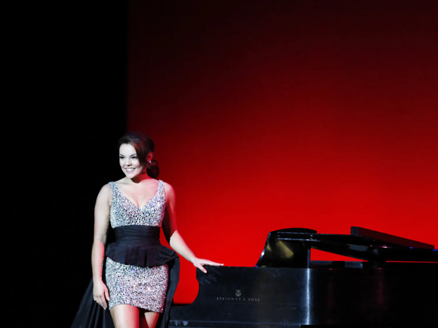 Rachel Hart, a UF advertising and business freshman, finishes playing “Beethoven with a Twist” during the Miss University of Florida Scholarship Pageant 2013 Monday night.