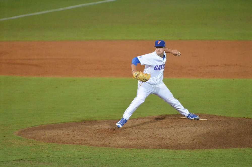 Kirby Snead pitches during Florida's 7-4 win against Texas A&amp;M on April 1, 2016, at McKethan Stadium.