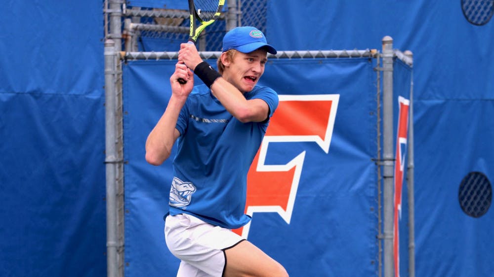 <p>Johannes Ingildsen won the clinching singles match in a 4-3 win for Florida's men's tennis team over Notre Dame on Saturday.</p>
