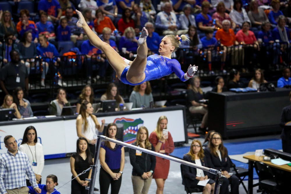 Alex McMurtry recorded a season-low 9.225 on the balance beam Friday night against Auburn, but claimed event titles in both bars and vault, leading Florida to a victory over the Tigers.