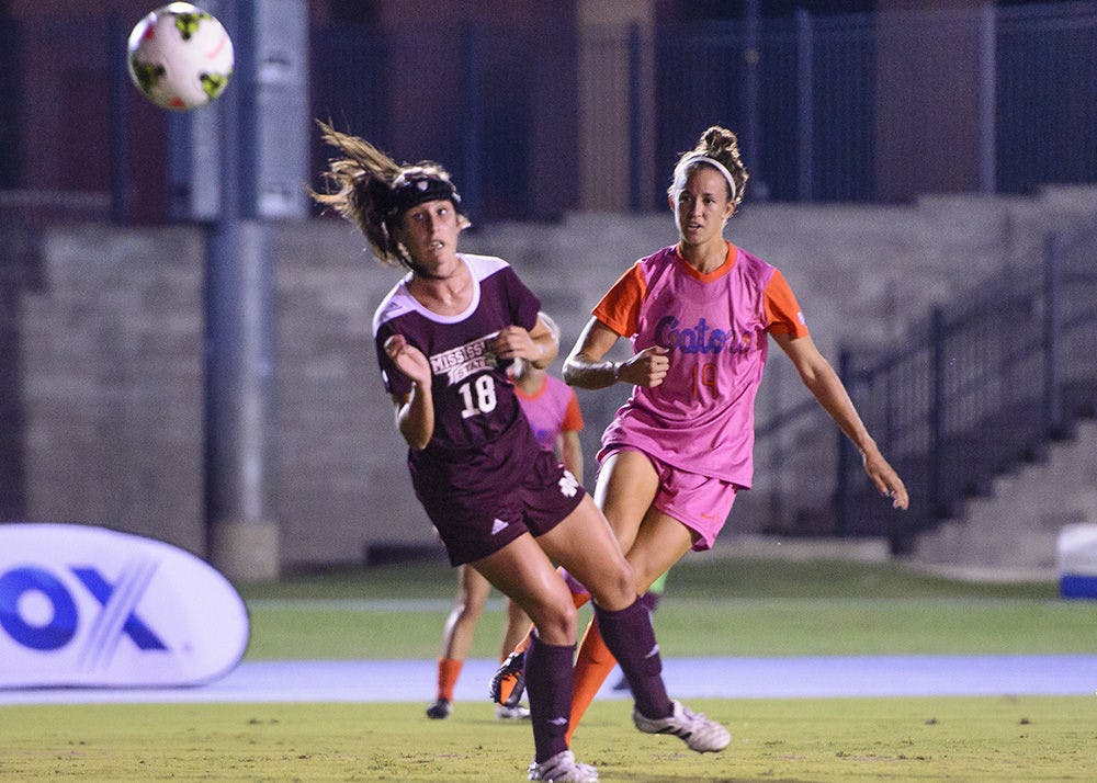 Senior midfielder Havana Solaun kicks the ball during Florida's 5-1 win against Mississippi State.