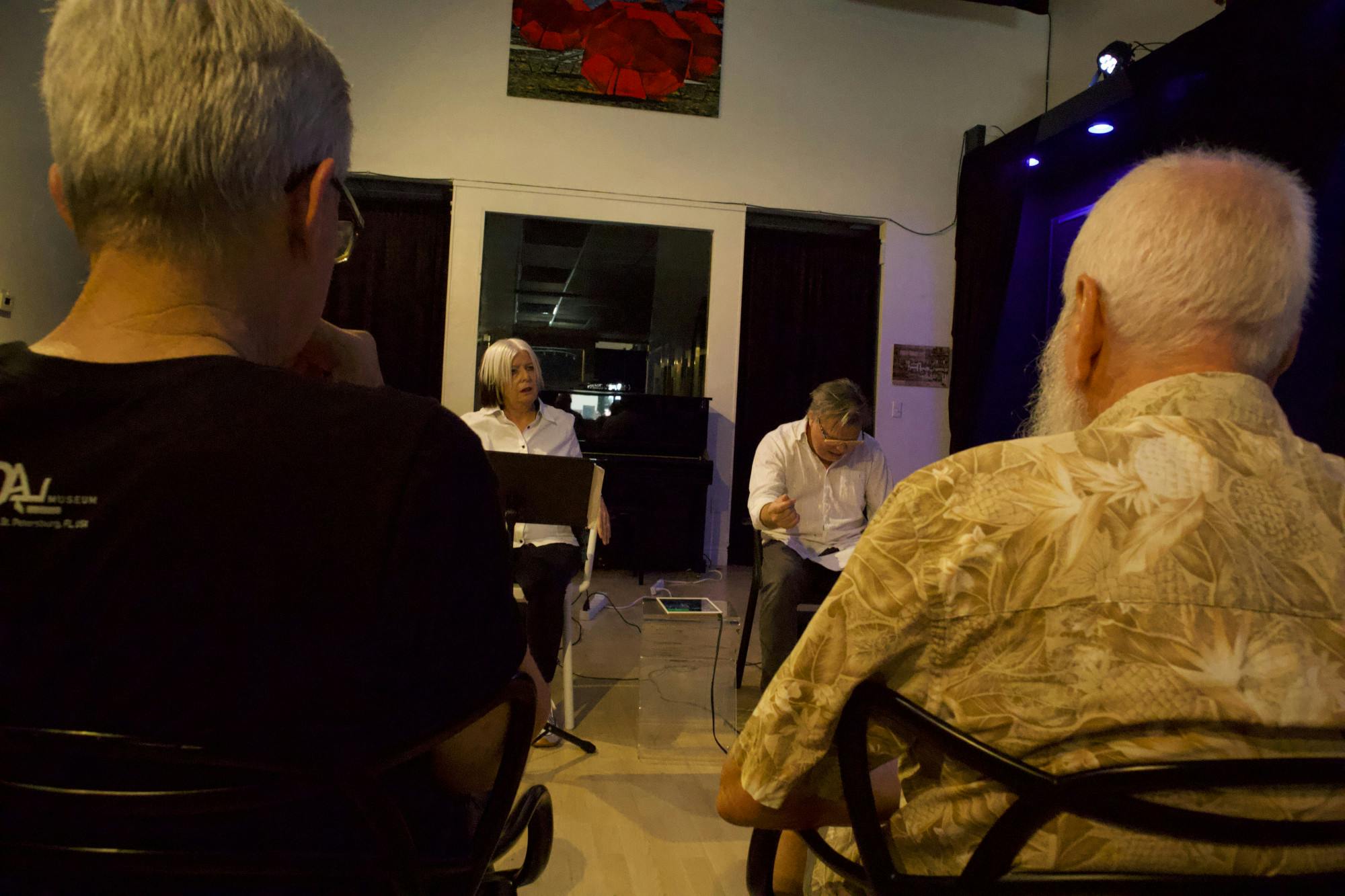  Lauren Warhol Caldwell and Tom Miller perform in “Jack and Jill Go Downtown” at Black C Art Gallery Wednesday, July 20, 2022.