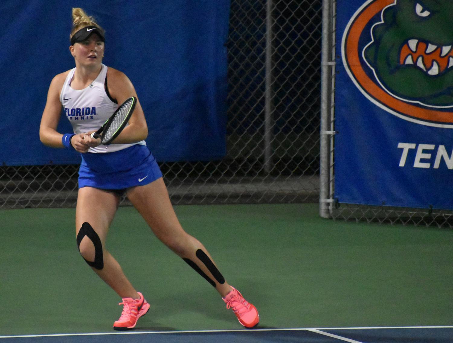 Florida&#x27;s Sarah Dahlstrom during a match against Central Florida on Feb. 9, 2021. The Gators women&#x27;s team shut down Ole Miss, 7-0 Friday night.