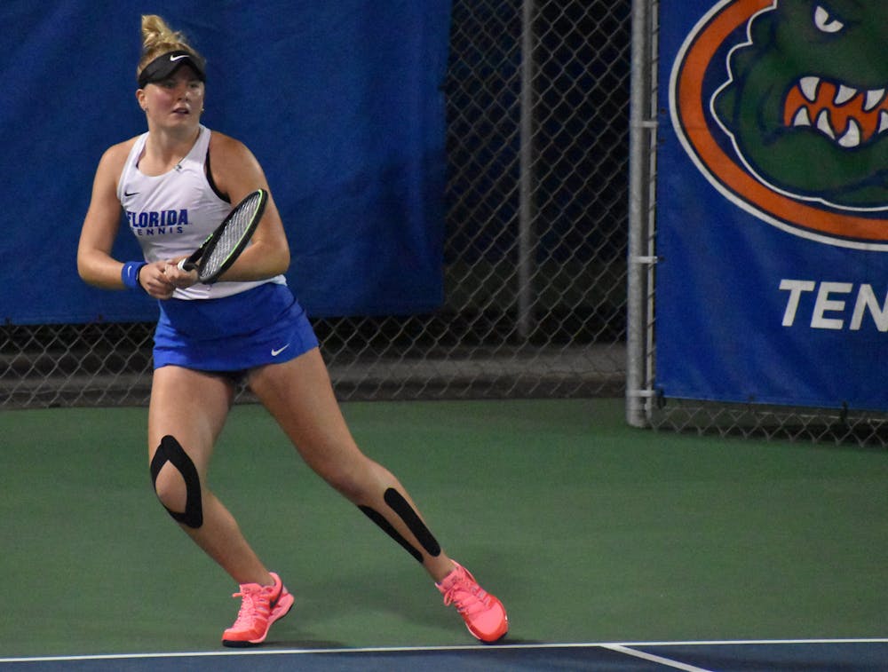 <p>Florida&#x27;s Sarah Dahlstrom during a match against Central Florida on Feb. 9, 2021. The Gators women&#x27;s team shut down Ole Miss, 7-0 Friday night.</p>