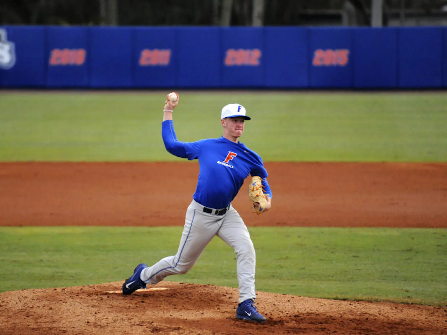UF freshman Brady Singer pitched during a Florida preseason scrimmage on Jan. 29, 2016, at McKethan Stadium.