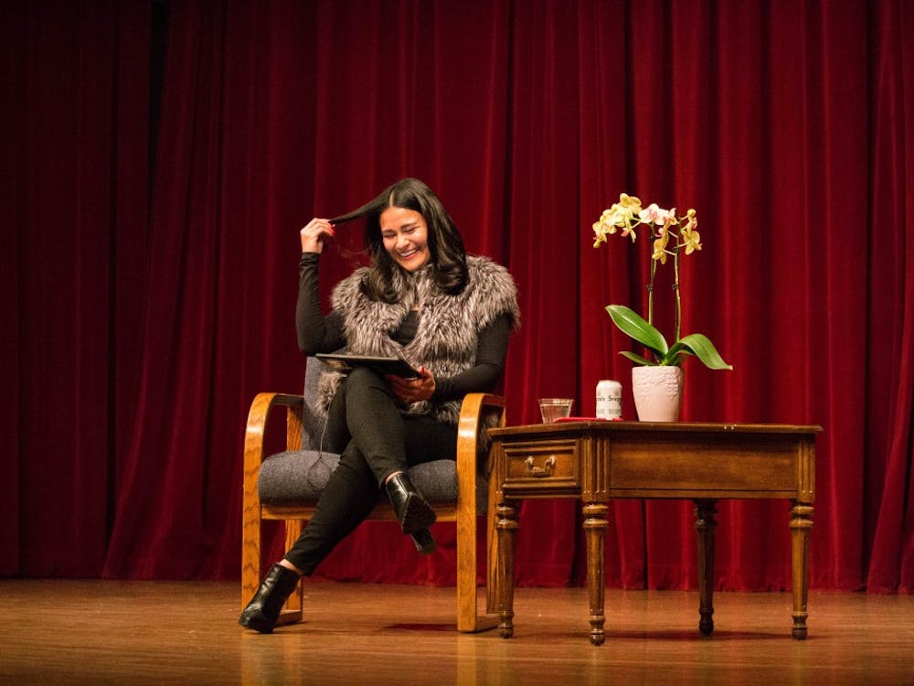 Prisca Dorcas, founder of online community Latina Rebels, speaks to crowd of nearly 100 people in the Mago Hunt Theatre during Diversity Dialogues.