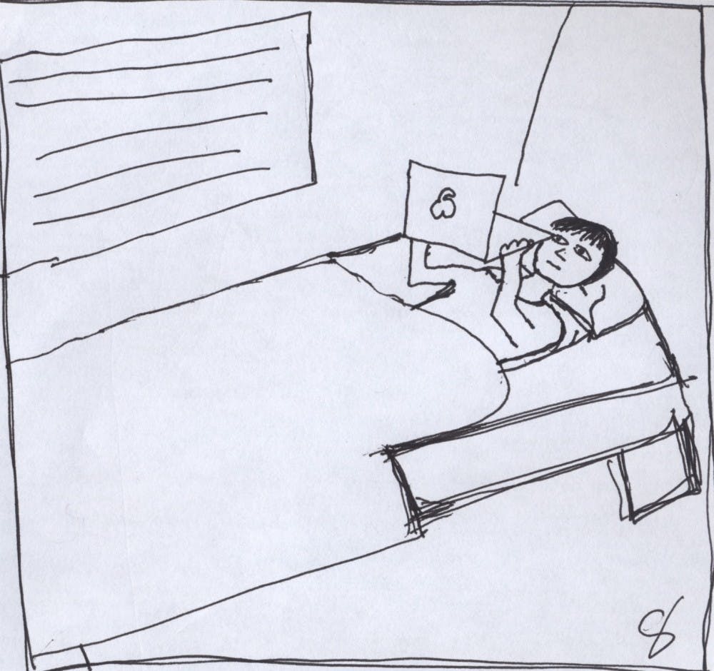  Fight back against the drab internal sadness present in this self portrait of the author and treat the Fall Break blues properly. Art by Cassie Sheridan.