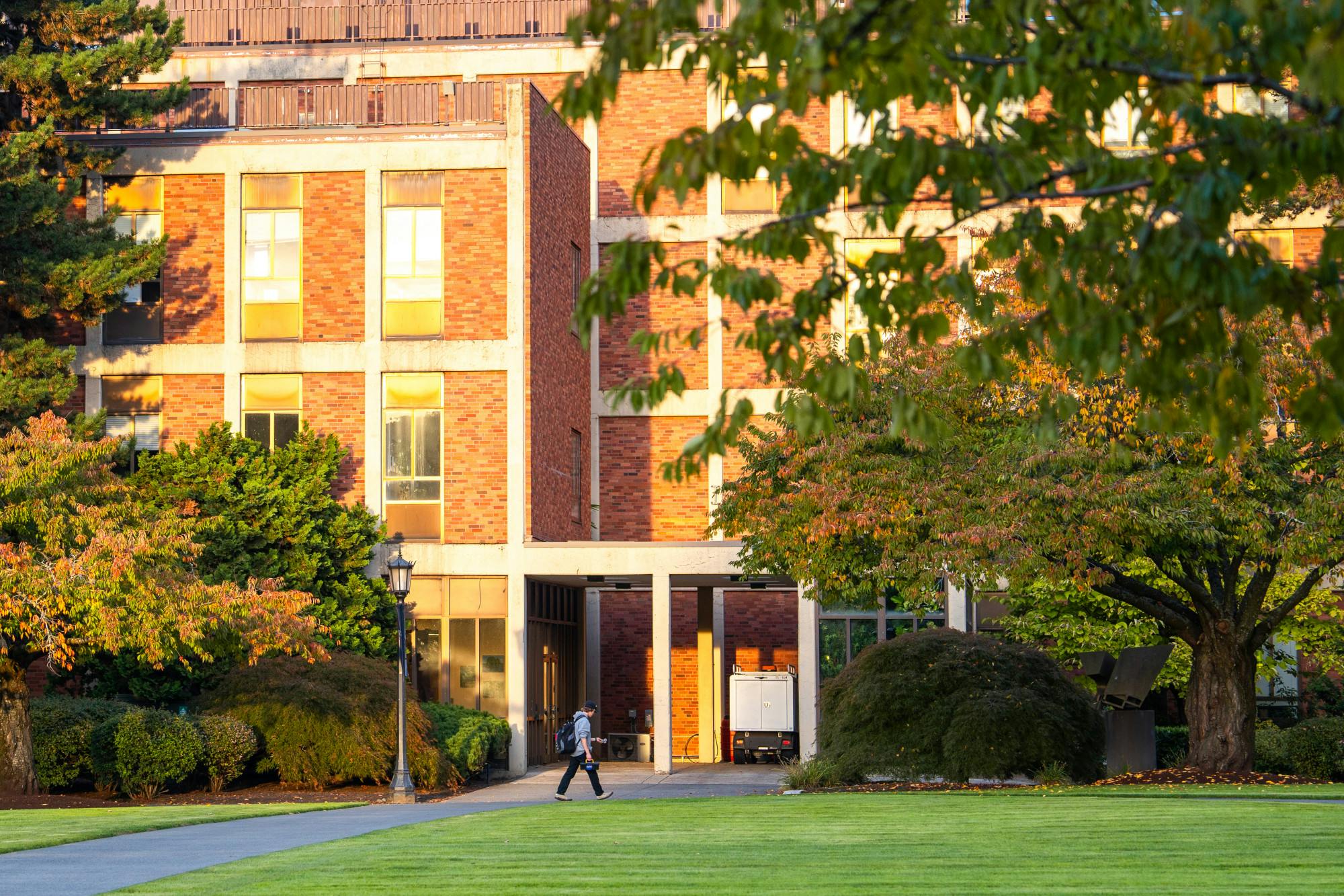 A view of the Buckley Center from the Academic Quad. 