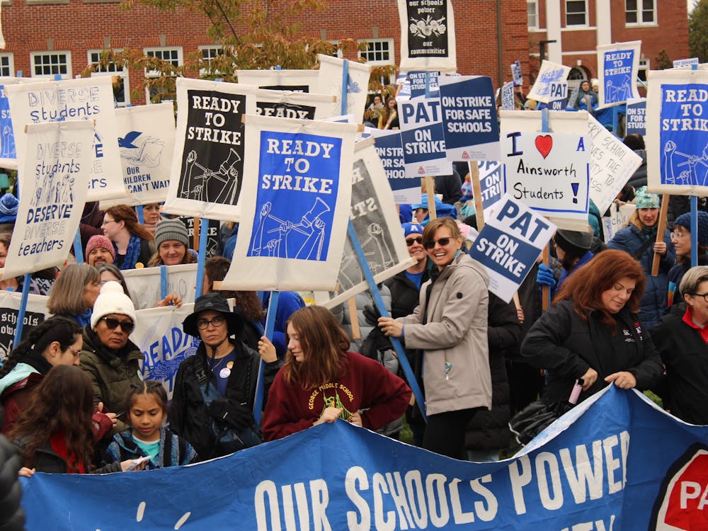 Teachers and supporters picketing outside of Roosevelt High School on Nov. 1.