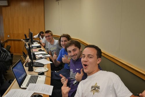  Photo by Rebecca Markillie (Front to back) Freshmen Shamus Murray, Garrett Becker, Otto Steckler and Lucas Burns are excited for the game jam to begin. This was their first time creating a video game