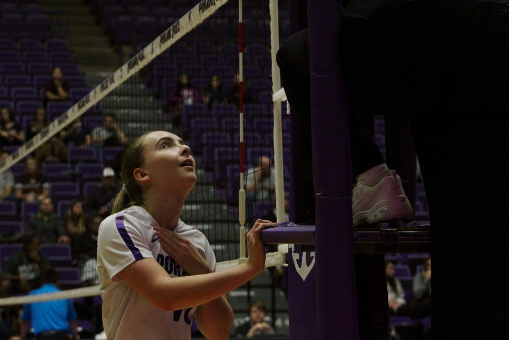 Junior Kellie Hughes has a talk with the referee.