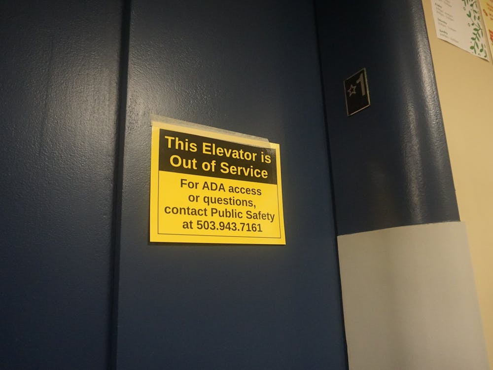 Sign on the broken Mehling elevator.