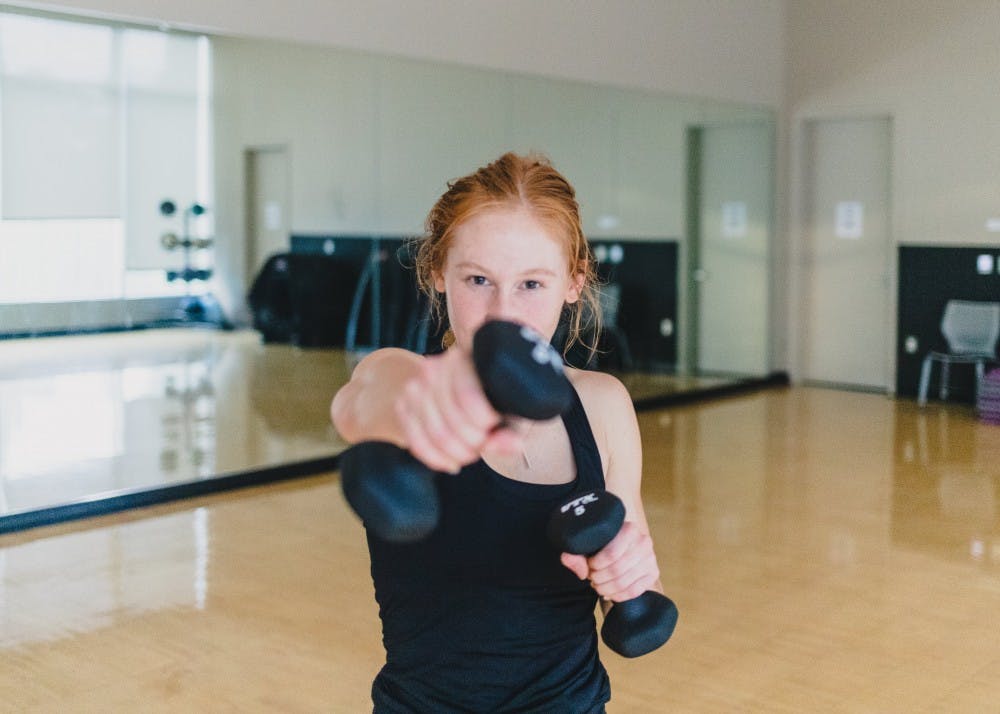 HIIT instructor Brie Curran puts her game face on. Curran is one of the student workout instructors at Beauchamp. 