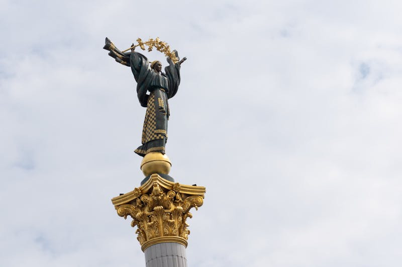 The Ukrainian Independence Monument stands in the center of Maidan Square.